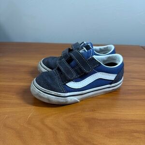 Vans Old Skool Toddler Kids Sneaker Shoe Boys Black Navy Blue  Hook & Loop T8